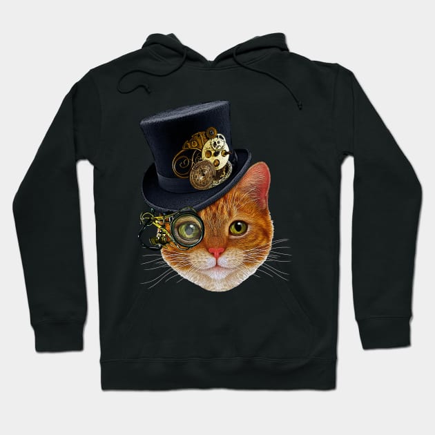 Orange Cat with Steampunk Hat and Monocle Hoodie by SirLeeTees